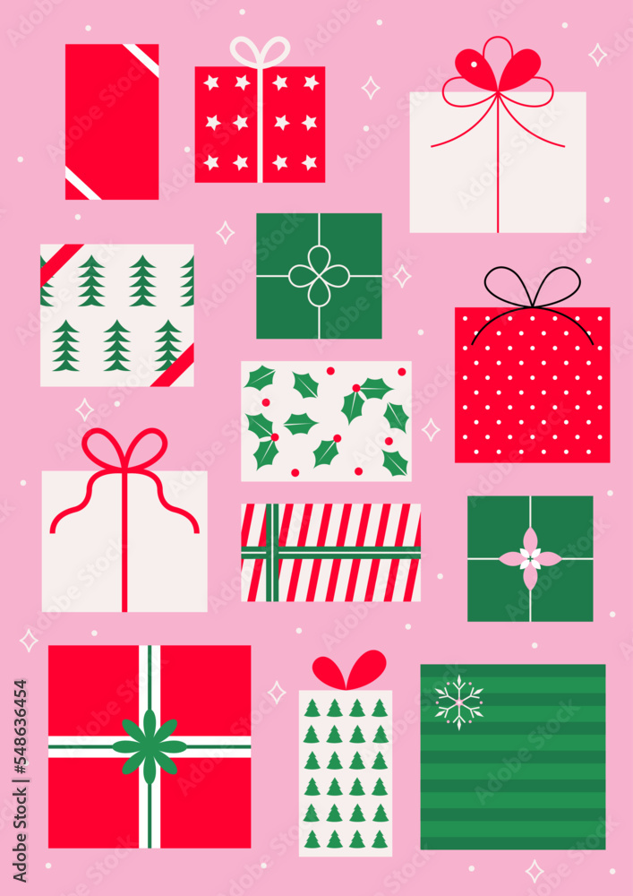 Vector illustration of Christmas gift boxes.