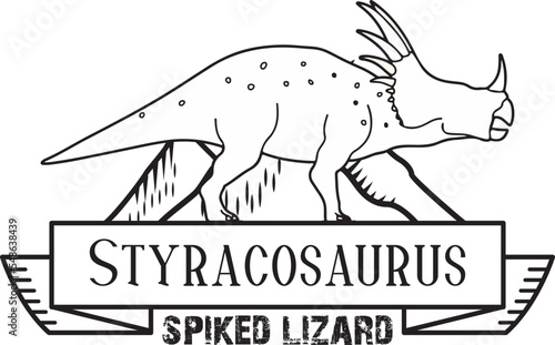 Styracosaurus albertensis prehistoric spiked lizard dinosaur line art minimalism badge