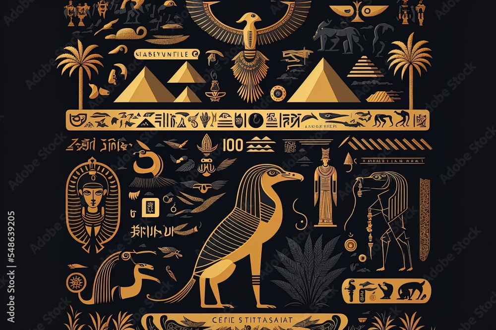 Egyptian Hieroglyphics Background With Flat Design