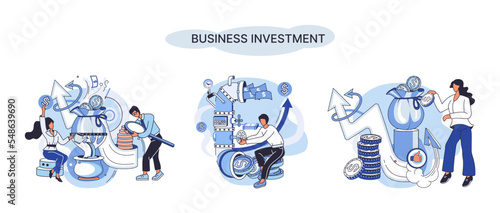 Business investment metaphor. Investment capital for profit and income multiplying. Buying shares and funds, modern economy. Investor strategy, financing business activities. Active or passive income © Dmytro