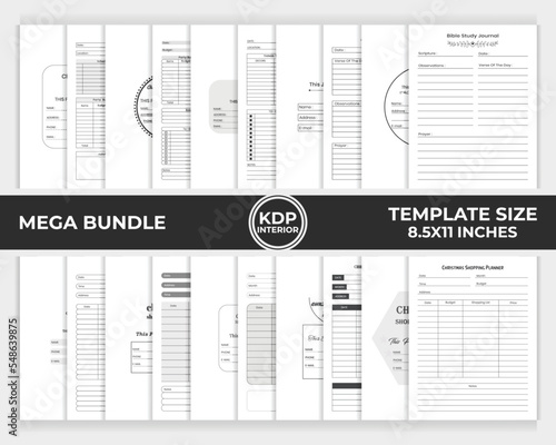 Christmas Party Planner, Christmas Shopping Planner & Bible Study Journal Unique KDP Interior Design Template