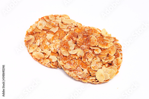 Photographie Almond florentine cookies on white background