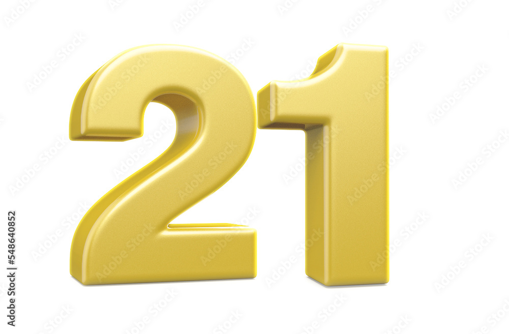 3d numbers 21 golden render 3d numbers 21 golden render