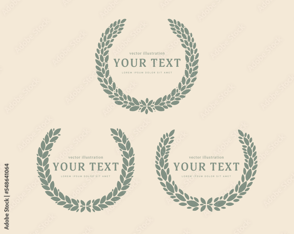 set of green laurel wreath with thick leaf frame for award decoration, monogram, certificate and text decoration element set of green laurel wreath with thick leaf frame for award decoration, monogram, certificate and text decoration element