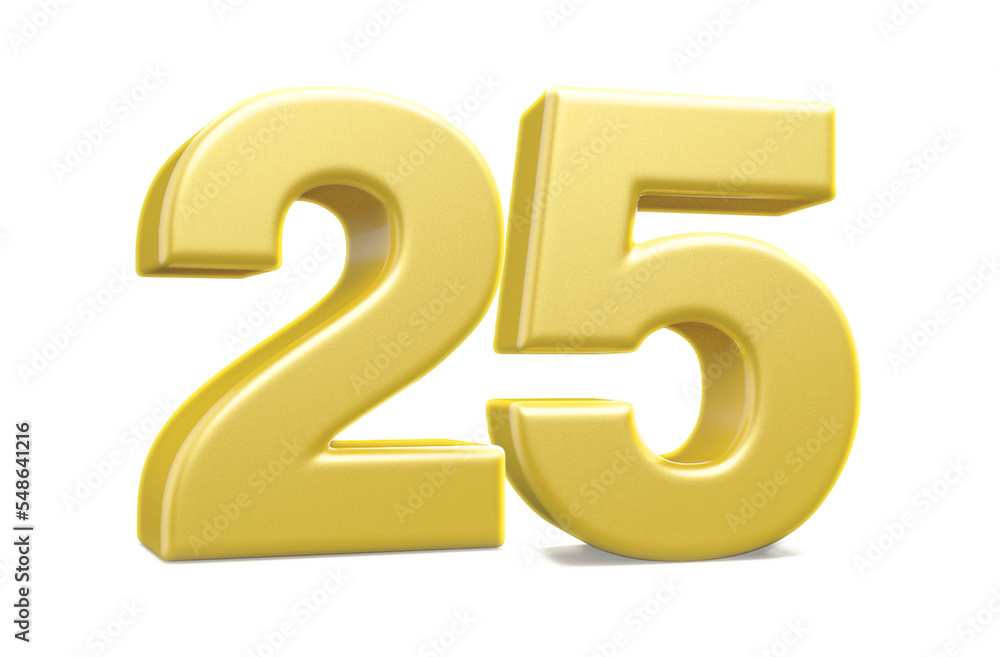 3d numbers 25 golden render 3d numbers 25 golden render