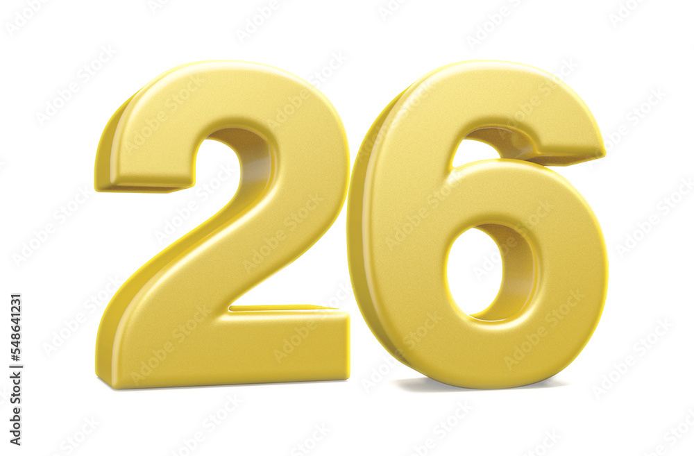 3d numbers 26 golden render