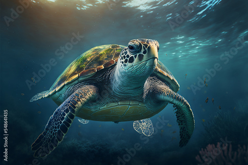 Sea turtle swimming in the Ocean  Digital Illustration  Concept Art