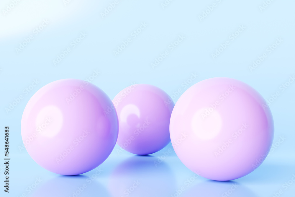 3d illustration of a   pink sphere on a blue  background. Digital metaball background of flying