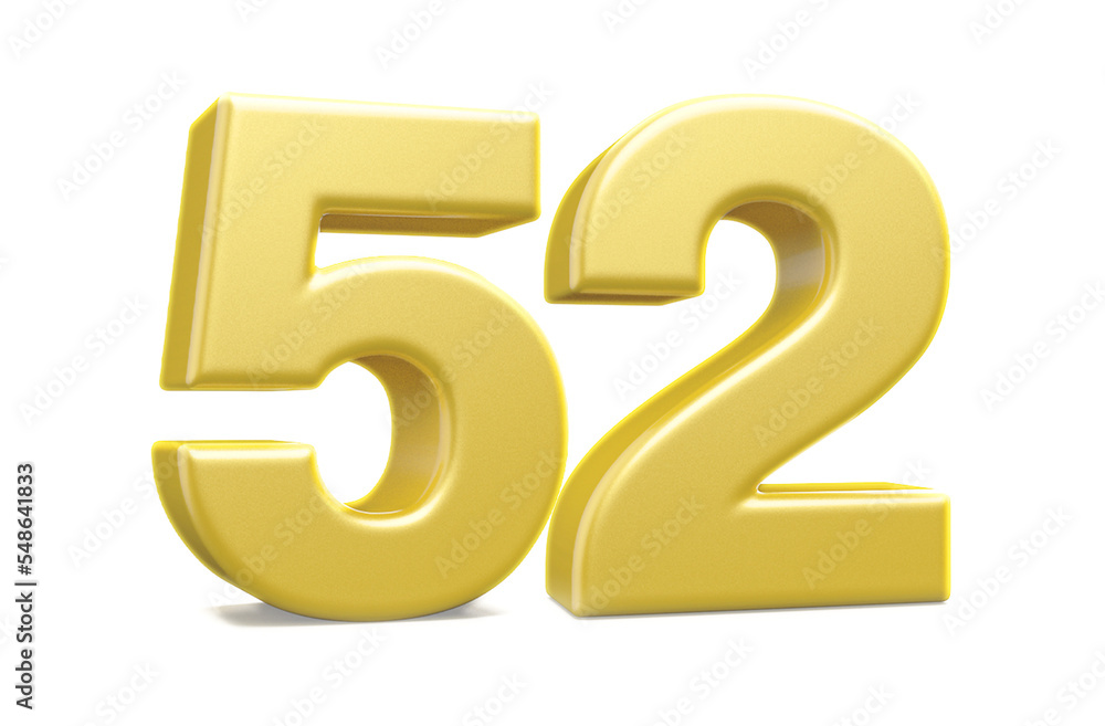 3d numbers 52 golden render