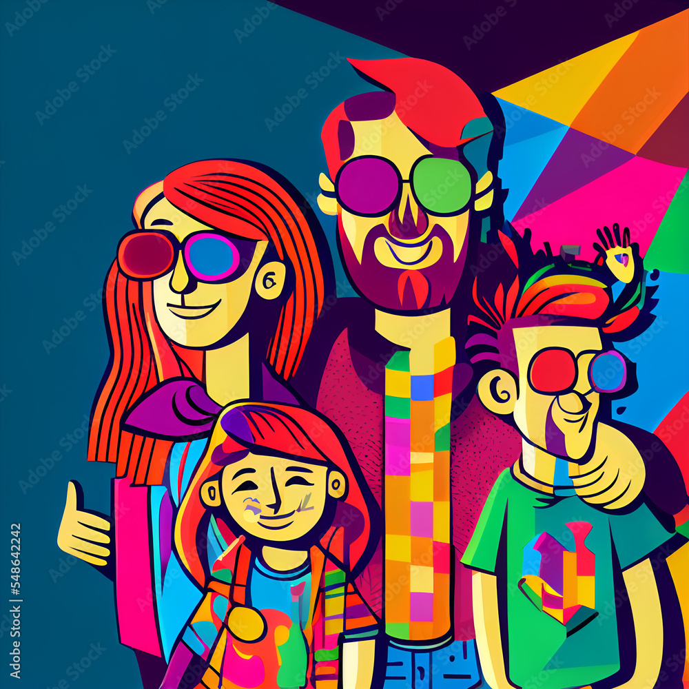 Vector art flat design of a family happy, colorful, high detail