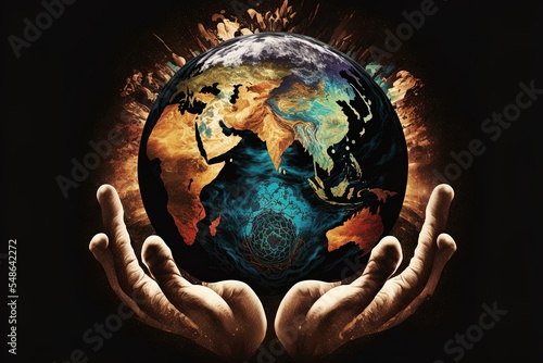 Human Hands Symbol On Earth Planet