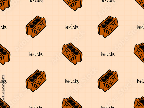 Bricks cartoon character seamless pattern on orange background