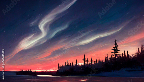 Canadian night sky with beautiful lake mountain