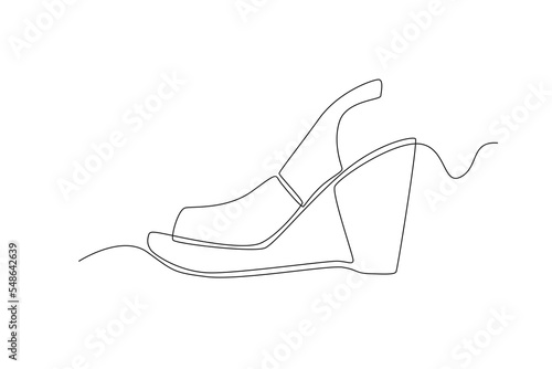 Continuous simple lines form the image of a slingback model. simple line, continuous line, simple design. boots shoes