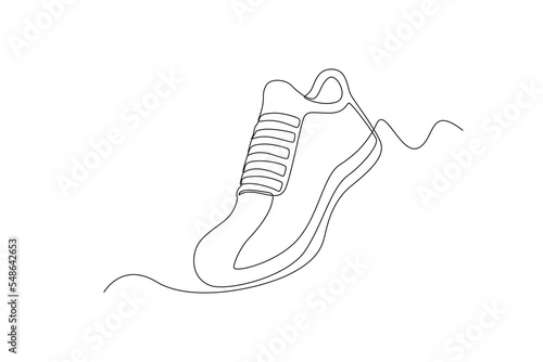 Continuous simple lines create an image of a casual shoe. simple line, continuous line, simple design.