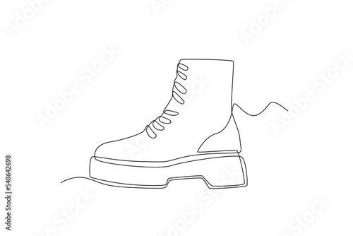 Continuous simple lines form an image of a boots model. simple line, continuous line, simple design. boots shoes