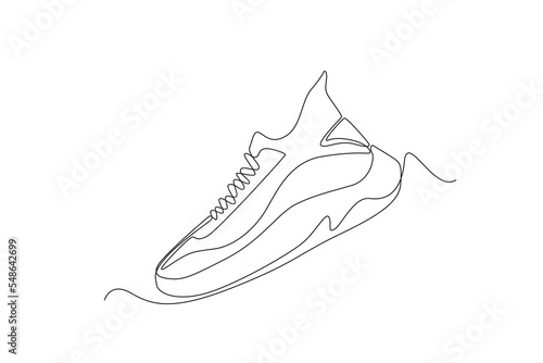 continuous simple lines form a sports shoe model image. simple line, continuous line, simple design.
