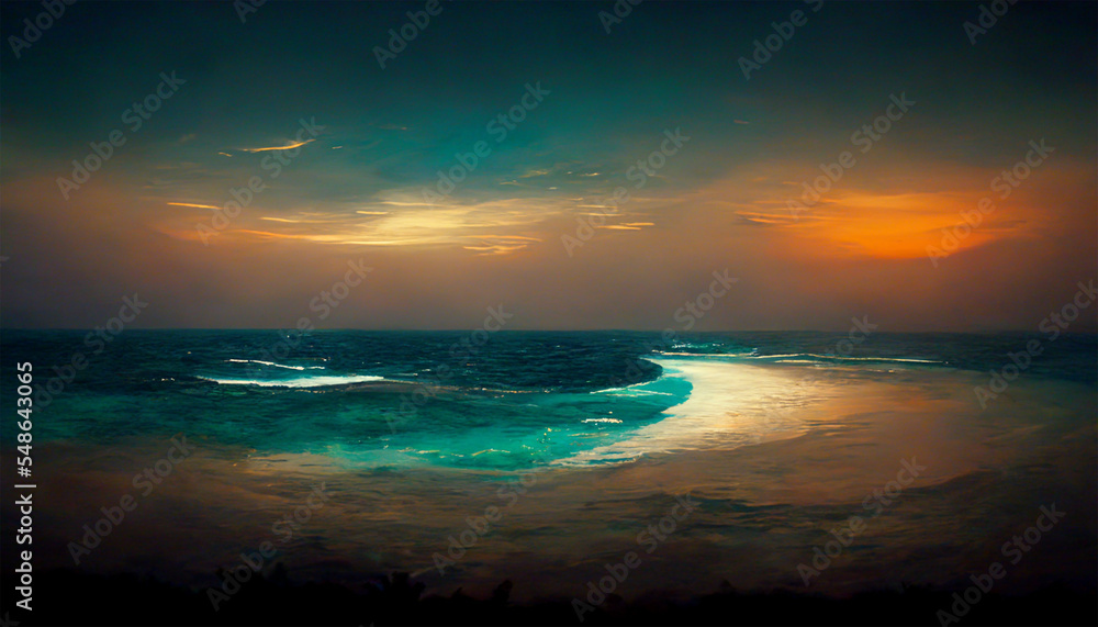 Peaceful ocean night sky with calm water