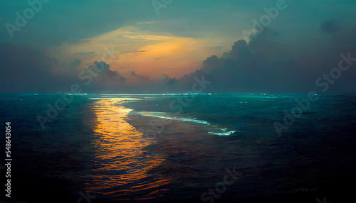 Peaceful ocean night sky with calm water © AloneArt