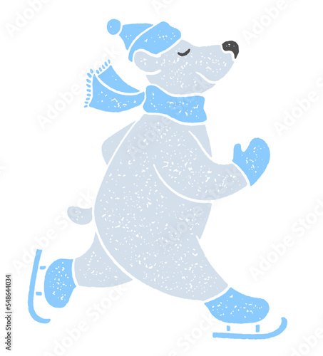 Ice skating polar bear with grainy texture