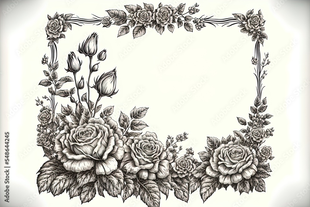 Fototapeta premium Hand Drawn Floral Roses Border And Frame Design