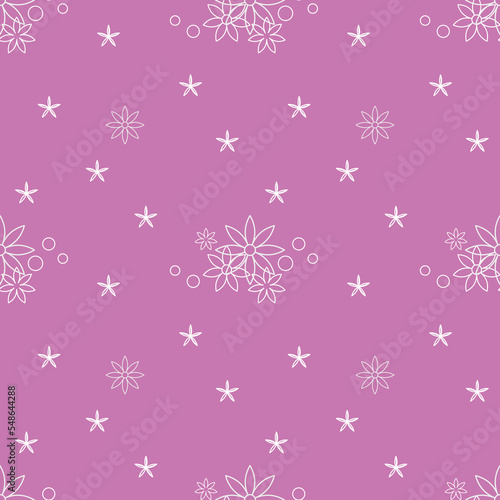A bunch of white flowers surrounded by small white flowers on a pastel pink background, it is a seamless pattern that look lovely attractive and beautiful.
