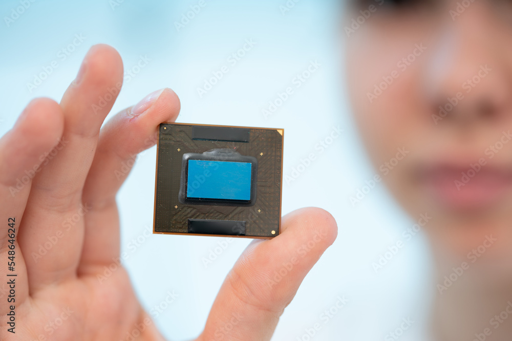 GPU crystal for use in laptops and tablets in the hands of a young woman