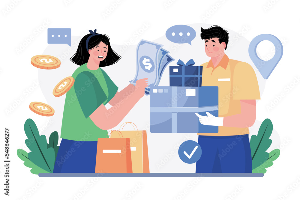 Cash On Delivery Illustration concept on white background Cash On Delivery Illustration concept on white background