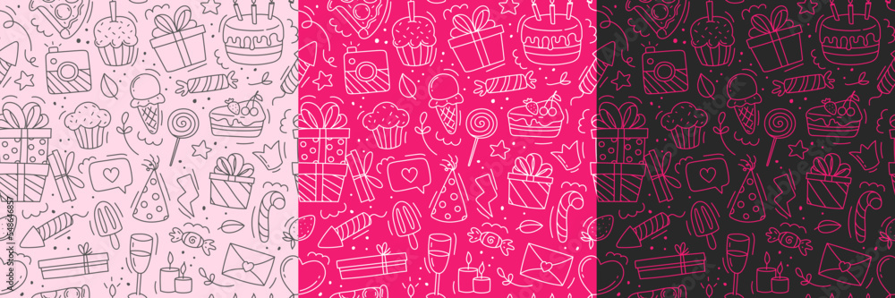 Happy birthday pattern. Hand drawn vector illustration isolated on white background. Happy birthday pattern. Hand drawn vector illustration isolated on white background.