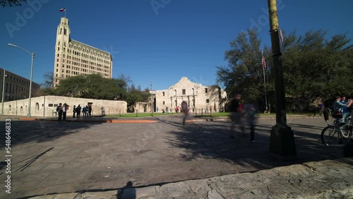 Timelapse Panning Tourists In Front Of The Alamo Entrance - San Antonio, Texas photo