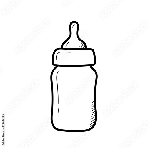 bottle for the newborn with a pacifier hand-drawn in doodle style