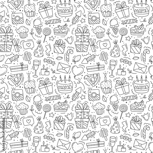 Happy birthday pattern. Hand drawn vector illustration isolated on white background.