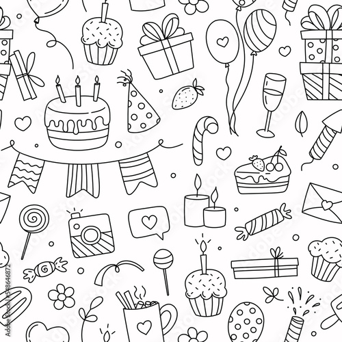 Happy birthday frame. Hand drawn vector illustration isolated on white background.