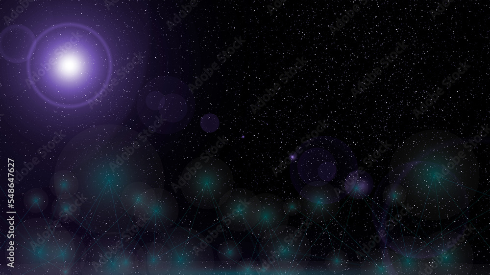 The universe is filled with stars and galaxies on a dark background.