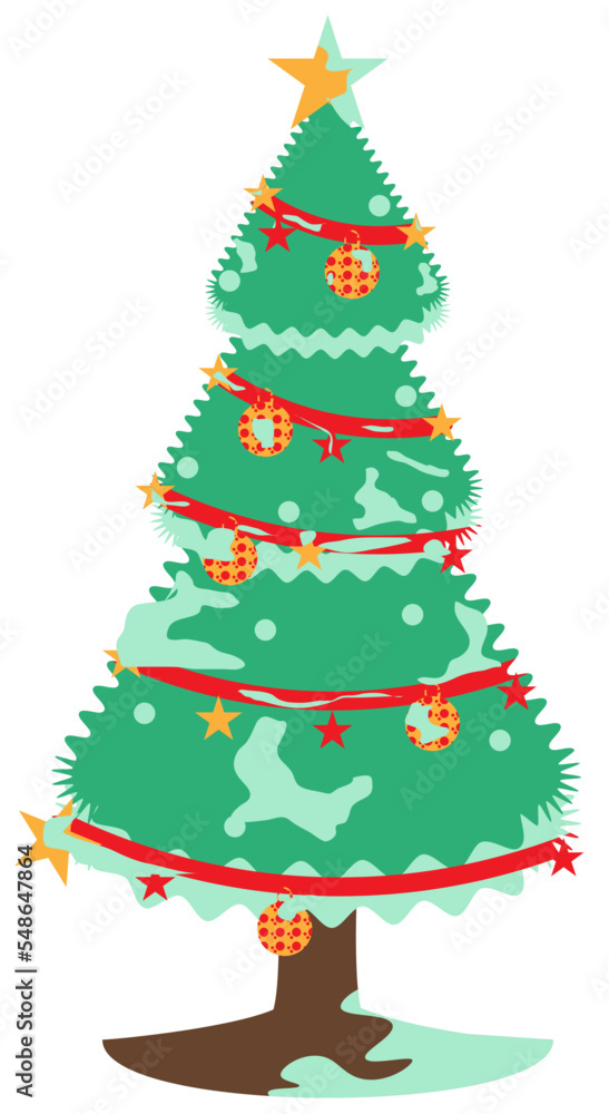 A Christmas tree with Christmas ornaments and a yellow star on it
