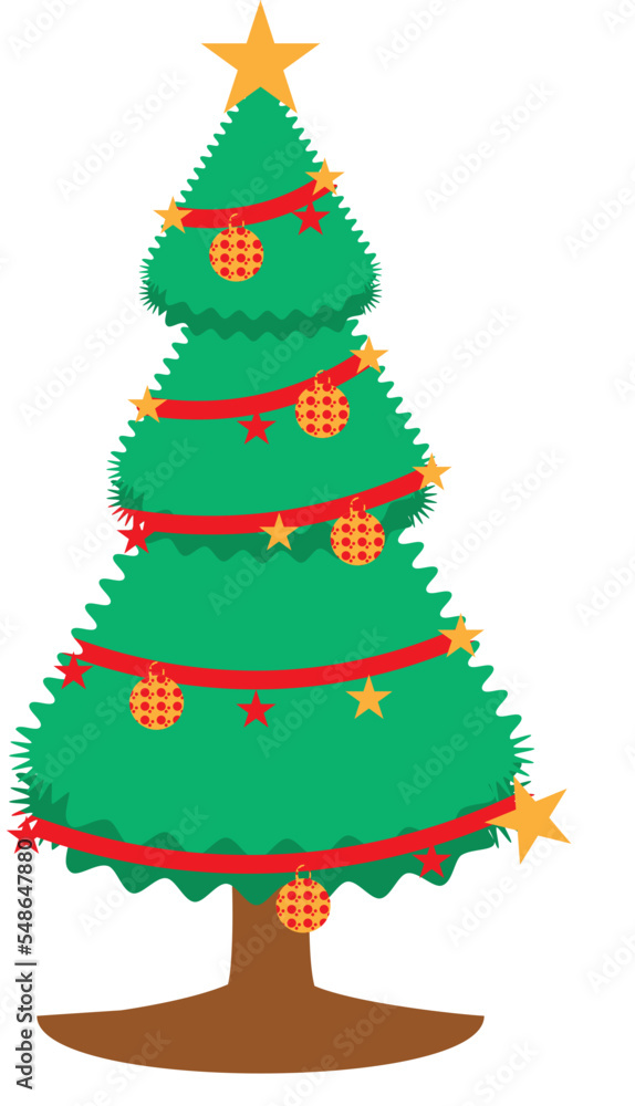 A Christmas tree with Christmas ornaments with a yellow star on top
A Christmas tree with Christmas ornaments with a yellow star on top