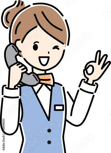 電話　ビジネスウーマン　オペレーター　OKサイン