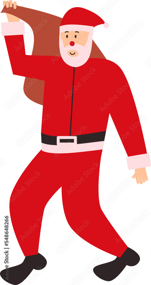 Santa Claus is wearing his Santa Claus costume, equipped with a hat and shoes, carrying a brown bag containing several gifts
Santa Claus is wearing his Santa Claus costume, equipped with a hat and shoes, carrying a brown bag containing several gifts