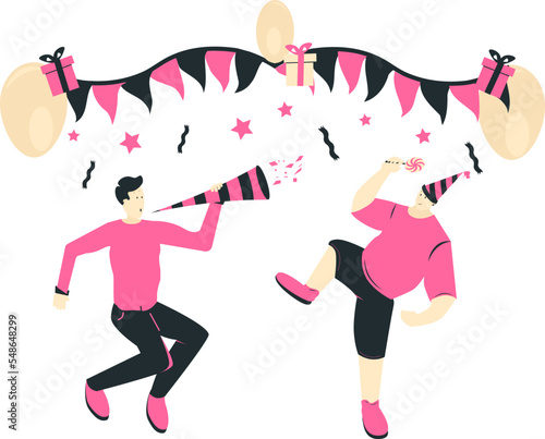 Canvas Print two men were celebrating a New Year's party with a pink and black theme, complem