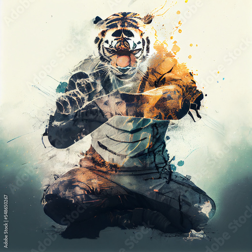 Fototapeta Kung fu tiger glitch art