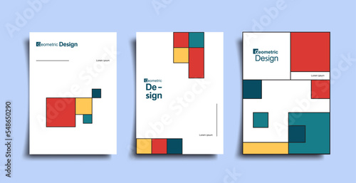 Abstract bauhaus geometric pattern poster set. Vector circle, triangle and square lines art design. Vintage color bauhaus Swiss cover design
