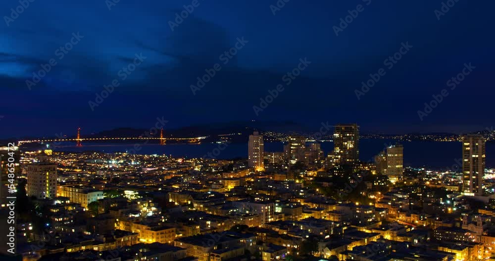 Timelapse Lockdown Of Sunset Over Sparkling City And Famous Bay - San Francisco, California Timelapse Lockdown Of Sunset Over Sparkling City And Famous Bay - San Francisco, California