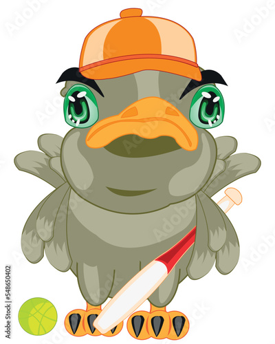 Vector illustration of the cartoon of the bird baseball