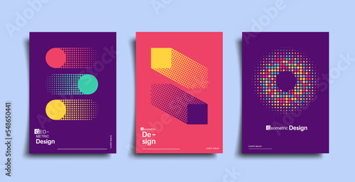 Abstract bauhaus geometric pattern background, vector circle, triangle and square lines art design. Vintage color bauhaus Swiss cover design, poster set. Vector Eps 10