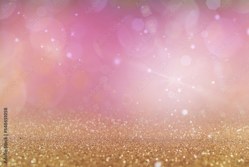Abstract of Bright and sparkling bokeh background.  Gold and diamond dust bokeh -blurred lighting from glitter texture. Luxury design background.