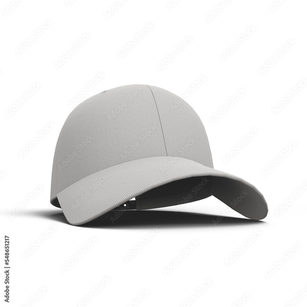 Fototapeta premium White Cap on White Background for Mockup. 3D Illustration. File with Clipping Path.