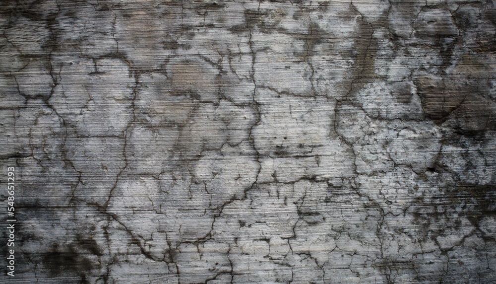 Obraz premium A weathered concrete wall with cracks and peeling paint, showing signs of age and decay.