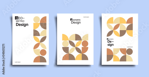 Abstract bauhaus geometric pattern poster set. Vector circle, triangle and square lines art design. Vintage color bauhaus Swiss cover design