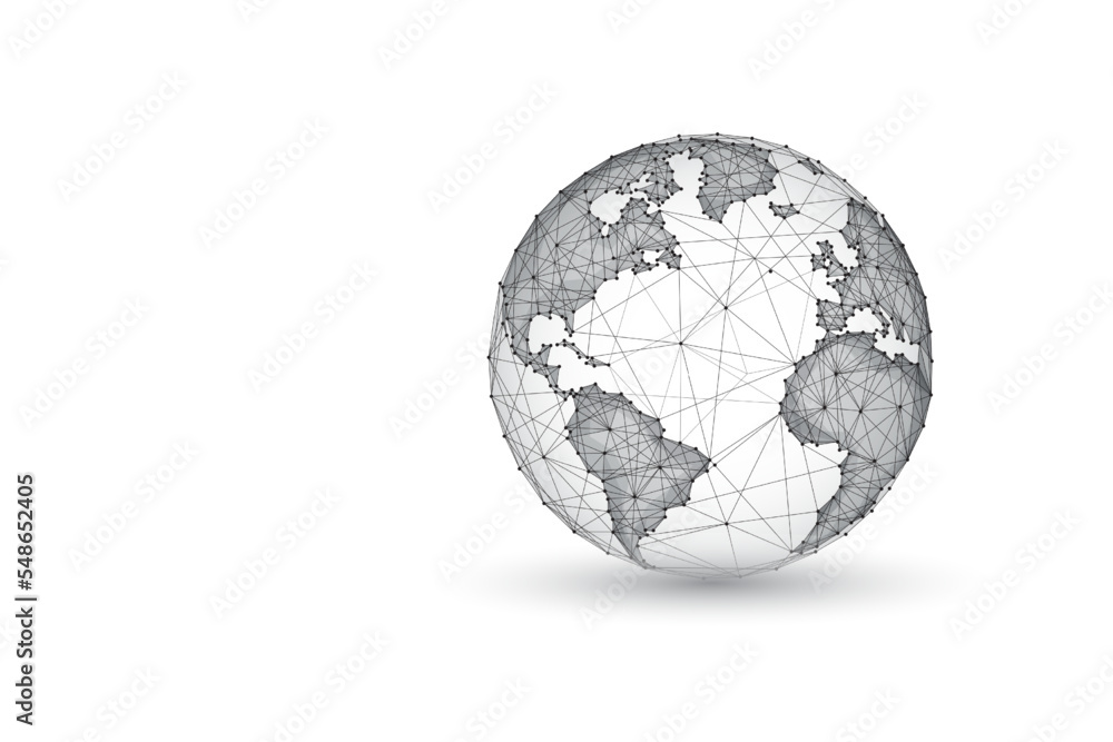 Abstract planet Earth globe map concept banner made of black lines and dots isolated on white Abstract planet Earth globe map concept banner made of black lines and dots isolated on white