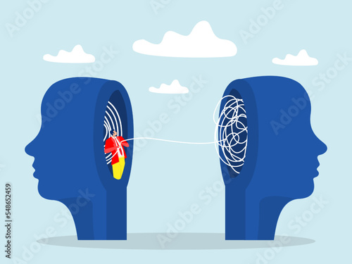 The opposite mindset chaos and order in thoughts concept. vector illustration